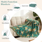 Boho Throw Blanket - 100% Cotton Soft Throw Blanket for Bed, 50"x60" Reversible Breathable Lightweight Spring Blankets, All Seasons Farmhouse Decor Floral Plant Bird Throw Quilt