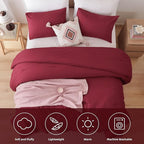 ROSGONIA Oversized Queen Comforter Dark Red, 3pcs (1 Comforter & 2 Pillowcases) Lightweight Oversized Queen Comforter Sets Bedding Blanket Quilts