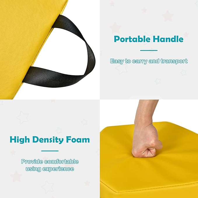 Costzon 6-Piece 15 inch Kids Floor Cushion, 2" Thick Waterproof Daycare Preschool Hexagon Foam Cushion with Handle for Toddlers, Soft Flexible Seating for Classroom, Home, Kindergarten or Nursery