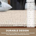 KOZYFLY Washable Area Rug 5x7 ft Rubber Backed Non Slip Rugs for Living Room Braided Cotton Bedroom Rug Woven Office Rugs Indoor Outdoor Floor Carpets for Dining Bedroom Living Room, Ivory/Khaki