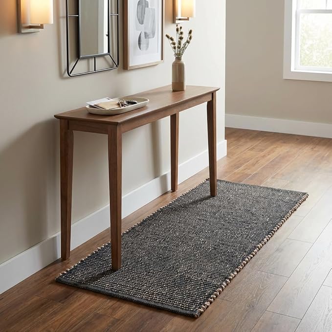 Charcoal Gray 2X4 Jute Rug Braided Construction - Farmhouse Woven Carpet - Mid-Century Modern Floor Covering for Entryway or Kitchen, 2' x 4'