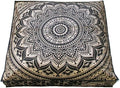 CRAFT KALA Mandala Floor Pillow Cushion Cover Seating Throw Cover Hippie Decorative Bohemian Ottoman Poufs Pom Pillow Cases Boho Indian Cotton Living Room Yoga Home Décor 35" Square, Black Gold Ombre