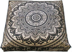 CRAFT KALA Mandala Floor Pillow Cushion Cover Seating Throw Cover Hippie Decorative Bohemian Ottoman Poufs Pom Pillow Cases Boho Indian Cotton Living Room Yoga Home Décor 35" Square, Black Gold Ombre