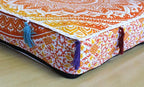 ICC Large Square Cotton Mandala Cushion Cover Hippie Ottoman Pouf Cover Daybed Floor Pillow Cover with Heavy Duty Zipper Seating Ottoman Poufs Dog-Pets Bed (Yellow/ Orange Ombre, 18" Square)