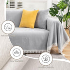 ROOMLIFE Minimal Design Grey Sofa Slipcovers Sectional Couch Covers Soft Chenille Sofa Covers for 2-3 Cushion Couch,Recliner Chair,Loveseat-Couch Cover for Dogs Pets, 71"x118"