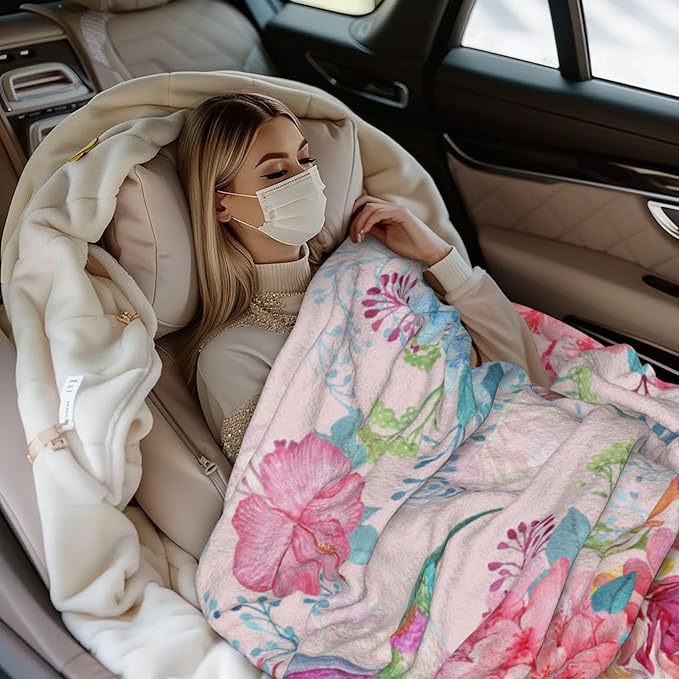 Hummingbird Floral Throw Blanket, Bird Colorful Flowers Blanket Gifts for Women Girls Mom Kids Birthday Mother's Day, Cozy Soft Warm Plush Decor Blankets for Bed Sofa Chair Couch (50"x40")