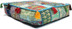 Mam Treasures Indian Bohemian Decorative Pillow Vintage Cushion Cover Patchwork Square Floor Pillow Cover Meditation Cushion Large Floor Pillow Indian Cushion (Light Blue, 16 X 16 X 5 Inch)