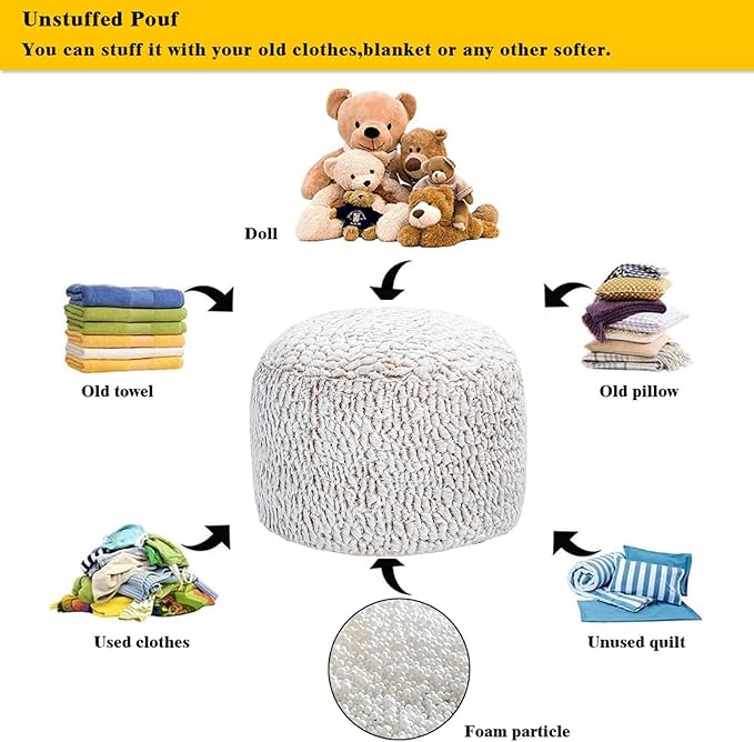 Asuprui Pouf Ottoman Unstuffed Ottoman Foot Rest No Filler Soft Fur Foot Stool 20x20x12 Inches Fuzzy Chair Floor Pouf Chair with Storage for Living Room Bedroom Snow Coffee
