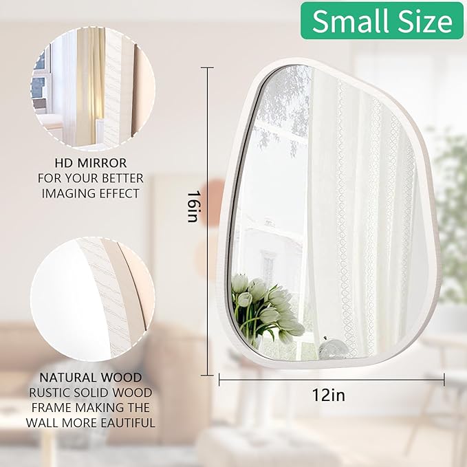 Asymmetrical Mirror Small 16"x12" Irregular Wall Mirror Modern Wood Frame Unique Shape Wall Mounted Vanity Artistic Mirror Decorative for Living Room Bedroom Bathroom Entryway Hallway