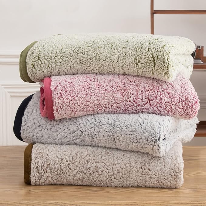EMME Soft Sherpa Fleece Blanket Queen Size Reversible Plush Fluffy Large Blanket Warm Decorative Boho Cover for Sofa, Couch, Bedroom,Travel(Plush Navy,90"x90")