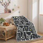 Boho Abstract Colorful Floral Throw Blanket, Vintage Retro Patchwork Black Flower Botanical Geometric Aesthetic Groovy Flannel Throw Blanket for Chair Bed Sofa Couch, 50X60IN