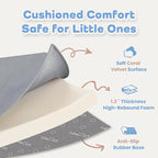 1.3" Thick Baby Floor Play Mat 50x74, Basic Padded Foam Mat for Tummy Time Crawling, Non Slip Cushioned for Babies Toddlers Infants Kids (Light Grey)