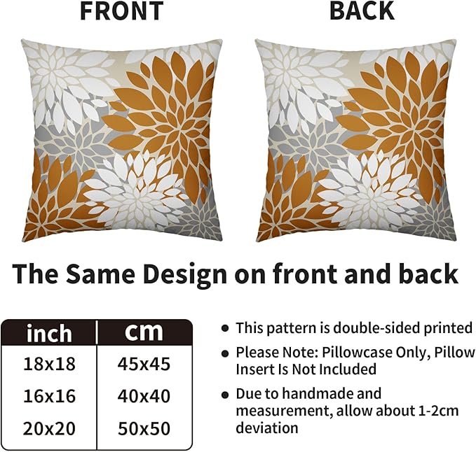 Mustard Yellow White Grey Gray Pillow Covers 20X20 Inch Set of 2, Modern Dahlia Floral Print Decorative Throw Pillow Covers Outdoor Farmhouse Cushion Case for Home Couch Sofa Bed Decoration