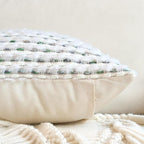 Aeckself Handmade Boho Chenille Tufted Pillow Cover 12x20 Inch, Rectangle Decorative Lumbar Throw Pillow Cover Neutral Pillowcase for Couch Bedroom Living Room, Green White