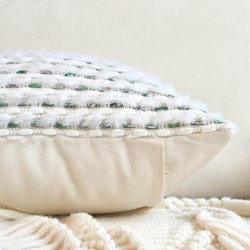Aeckself Handmade Boho Chenille Tufted Pillow Cover 18x18 Inch, Decorative Square Throw Pillow Cover Neutral Pillowcase for Couch Bedroom Living Room, Green White