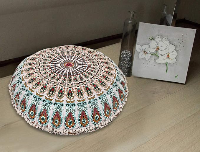 32" Mandala Bohemian Yoga Meditation Floor Pillow Cushion Seating Throw Cover Hippie Decorative Cover