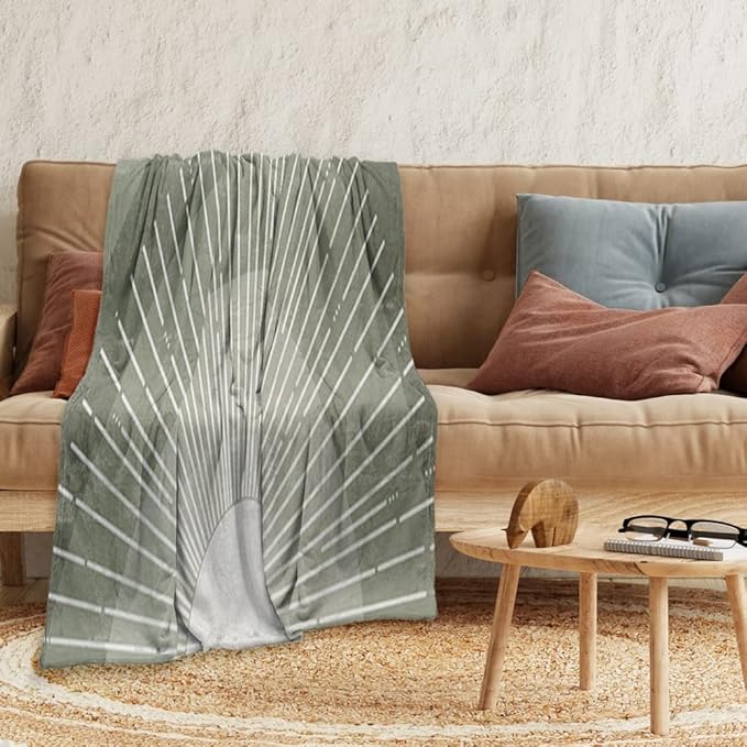 Boho Moss Green Sunrise Mid Century Throws Blankets Modern Abstract Decorative Blankets Boho Minimalist Geometric Aesthetic Soft Warm Bed Bedding Blankets for Couch Bedroom Office 50"x60"