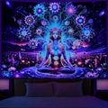 Dermijer Blacklight Seven Chakra Yoga Meditation Tapestry Flower Chakra Tapestries Galaxy Space Planet Tapestry UV Reactive Lotus Tapestries Wall Hanging for Home Decor 52.4L x 39.4W