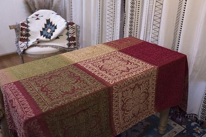 AIVIA Boho Sofa Couch Throw Blanket Futon Slipcover, Recliner Chair Throws Sofa Cover Colorful Chenille Woven Bohemian Decor - 60" x 75" Green Wine Red