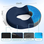 Donut Pillow Seat Cushion - Cooling Gel Outdoor Chair Cushions, Memory Foam Seat Cushion for Office & Home, Car Seat and Patio Furniture Cushions, Hemorrhoids Pillow and Tailbone Pain Relief, Blue
