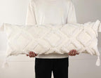 PANOD Decorative Long Lumbar Pillow Cover 12x40 Boho,Super Soft Chenille Extra Long Lumbar Pillow Case Cover with Tassel for Bed Sofa Couch Farmhouse Livingroom,White,Modern Skinny