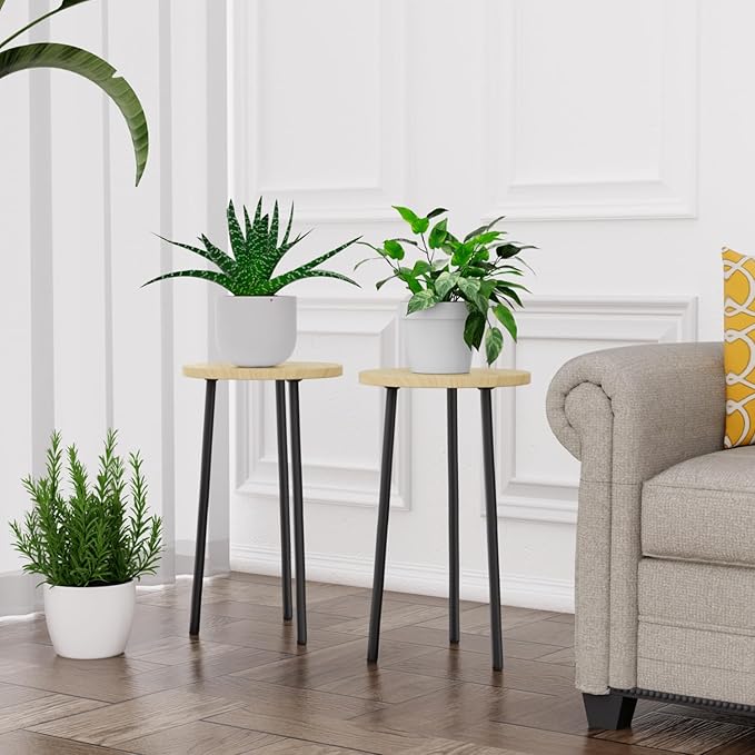 Plant Stand Indoor 2 Pack: Corner Wood 20 Inch Plant Stand Mid Century Modern Decor - Small Round Plant Table for Indoor Plants - Outdoor Plant Holder for Patio Living Room Bathroom Office (Burlywood)