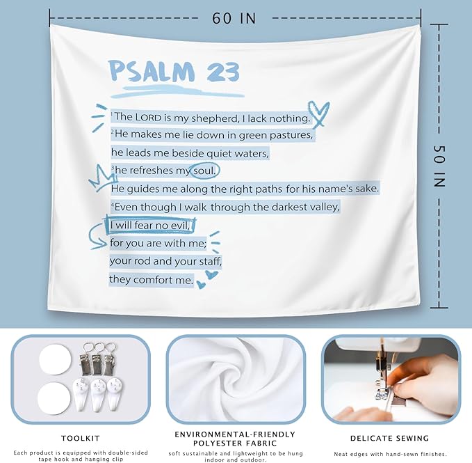 LIANGW Bible Verses Christian Tapestry, Inspirational Christian Tapestry for Women, Bible Blue Bow Aesthetic for Girls Bedroom or Dorm Room， Based Blue Room Decor Aesthetic 50x60 inches