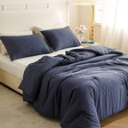 ROSGONIA Oversized King Comforter 120x98, 3pcs Oversized Comforter (1 Navy Blue Comforter & 2 Pillowcases) Lightweight Warm Bedding Set Blanket Quilts