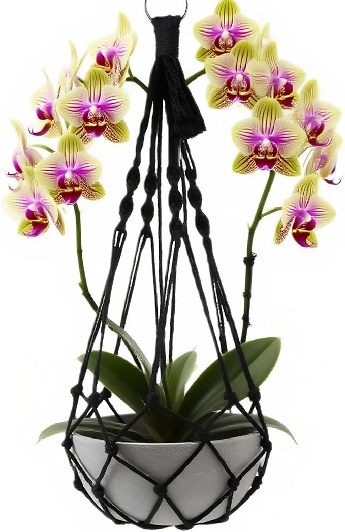 2 Pack Macrame Hanging Planters - Stylish Plant Hangers Crochet Boho Plant Holder Hanging Plant Basket for Up to 8 Inch Pots(Black, Without Patterns)
