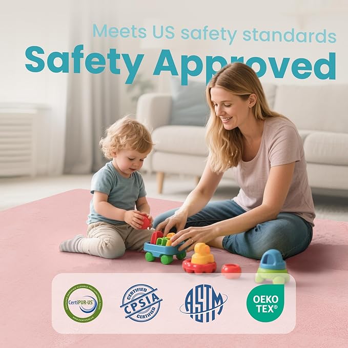 Baby Play Mat for Floor,50"×65" Playpen Mat for Toddler,Infant,Kids,1.3" Thick Elasti Foam Non-Slip Nursery Rug,Water Repellent Soft Padded Floor Mats for Tummy Time,Crawling(Pink)