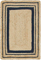 Unique Loom Braided Jute Collection Classic Quality Made Natural Hand Woven with Coastal Design Area Rug (2' 0 x 3' 0 Rectangular, Natural/ Navy Blue)