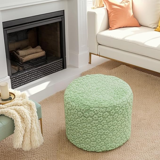 Ottoman Foot Rest Stuffed Round Boho Floor Poof Seating Armchair Ottoman Foot Stool Floor Cushion Bean Bag Pouf 18x18x14 Inch Desert Sage Green