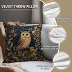 YOU FOUND ME William Morris Abstract Vintage Floral Velvet Owl Design Throw Pillow Covers Home Decor, Retro Art Decor Pillowcase Cushion Cover for Bed Sofa Living Room, Square 18x18inch (Brown-Owl)