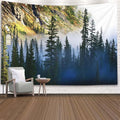 EMMTEEY Tree Tapestry - Fog and Pine Tree on Rugged Mountainside - 60x50 Inches - Perfect for Families