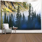EMMTEEY Misty Mountain Nature Wall Tapestry Fog and Pine Tree on Rugged Mountainside for Teen 92.5X70.9 Inches Present for Families