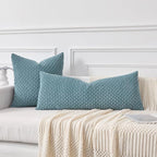 Kevin Textile 14x36 Inch Long Lumbar 1 Pack Boho Decorative Throw Pillow Cover Soft Striped Corduroy Rectangle Cushion Case Farmhouse Solid Color Accent for Living Room Couch Sofa Bed, Blue Grey