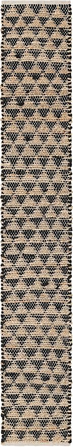 Unique Loom Chindi Jute Collection Area Rug (1' 2" x 8' Table Runner, Black/ Natural)