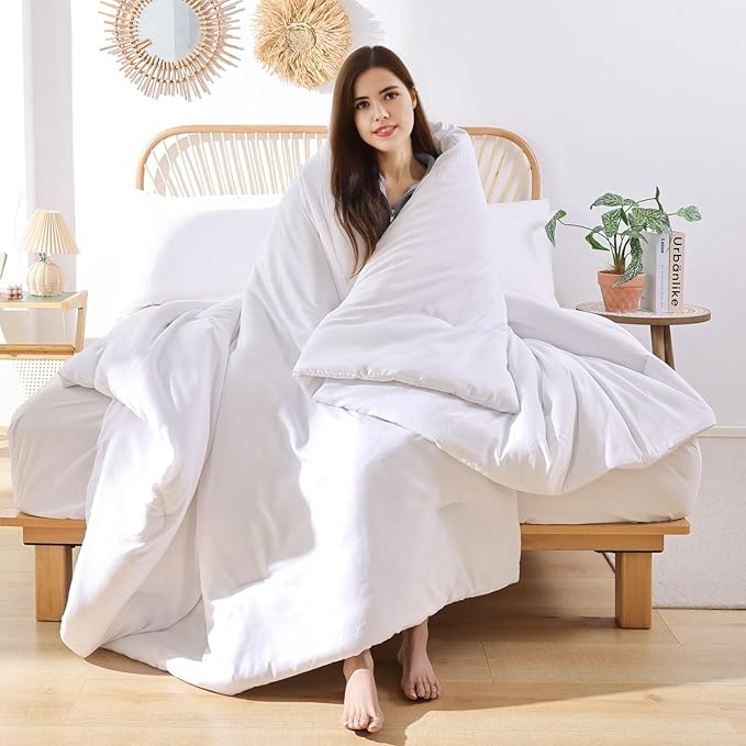 ROSGONIA King Size Comforter Set White, 3pcs(1 Boho White Comforter King & 2 Pillowcases) All Season Bedding Lightweight Hotel Bedspread Blanket