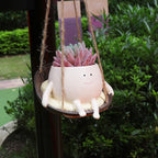 bestbear Hanging Swing Chair Planter Pot Resin Smiley Face Planter for Indoor Outdoor Plant Cute Head Flower Pots for String of Pearls Plant Live Unique IdeaI for Mother Day, Christmas (Small)