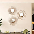 3 Pack Metal Mirrors for Wall Sunburst Wall Mirrors Home Décor Decorative Hanging Wall Art for Living Room Bedroom Entryway (Rose Gold2, Flower+Sunburst)