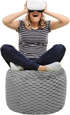 Fur Ottoman Stool Unstuffed Footstool Cover Pouf Foot Rest 20x20x12 Inches Round Poof Seat Floor Bean Bag Chair Foldable Storage for Living Room Bedroom Solid Grey