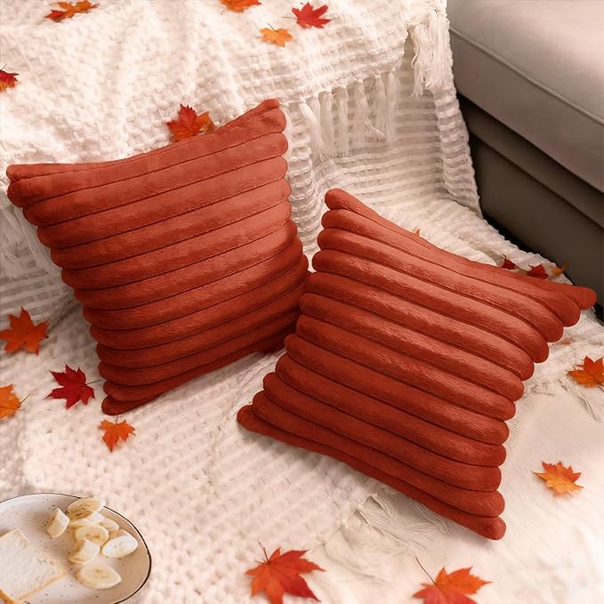 2 Pack 24x24 Pillow Cover Velvet Pillow Covers, Faux Fur Square Throw Pillow Covers for Living Room Decorations Throw Pillow Case, Throw Pillow Cover Cushion Cover for Home Sofa Bedroom Car, Rust