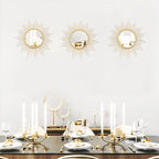 3 Pack Metal Mirrors for Wall Sunburst Wall Mirrors Home Décor Decorative Hanging Wall Art for Living Room Bedroom Entryway (Gold, Sunburst)