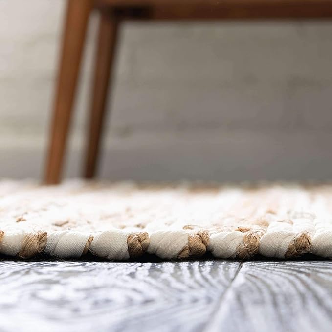 Unique Loom Chindi Jute Collection Area Rug (4' 1" x 6' 1" Rectangle, White/ Natural)