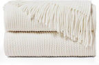 inhand Throw Blanket for Couch Bed,Chunky Chenille Woven Soft Blankets with Tassels, Cozy Boho Farmhouse Fall Winter Decor,Warm for Women,60"x80",Extra Thick-Off White