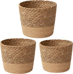 Jute Rope Plant Basket Indoor Modern Woven Flower Pot Basket Seagrass Storage Organizer Planter Rustic Decorative Plant Containers Cover Laundry Bin for Porch Living Room Entryway (3PCS)