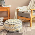 MOCOFO Unstuffed Round Pouf Covers Boho Colorful Geometric Ottoman Pouf Cover with Handle Design,Decoration Footstool for Living Room,Bedroom,Patio (Black,18x18x8)
