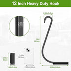 12 Inch 2 Pack Plant Hangers for Indoor/Outdoor Wall Mount - Heavy Duty Hanging Plant Holder & Bird Feeder Hooks, Decorative Black Metal Wall Hangers for Plants, Flower Baskets