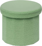 B FSOBEIIALEO Storage Ottoman Cube, Round Ottomans with Storage Foot Stool Footrest for Lving Room, Boucle Ottoman Seat for Dorm Room,Faux Teddy Fur, Green 15"x15"x13.19"