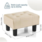 Poofzy Small Foot Stool Ottoman, Linen Ottoman Foot Rest with Legs, Rectangle Foot Rest for Couch, Footstools and Ottomans Small for Living Room and Entryway (Beige)